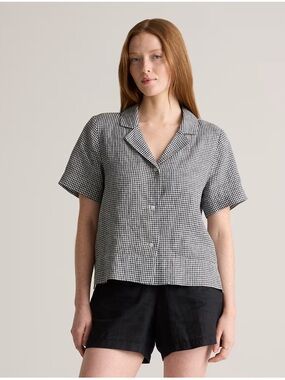 Quince linen Gingham Short-Sleeve Button Shirt